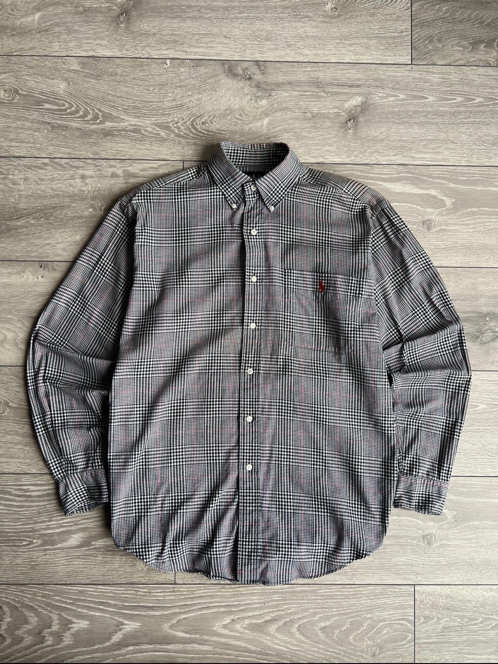 Ralph Lauren Tilden Black & White Plaid Button-Down Shirt with Subtle Red Accent